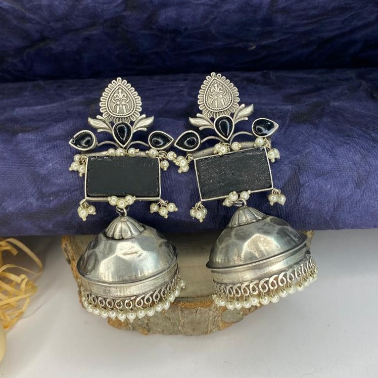 Blue Oxidised German Silver Earrings, Long Jhumkas for Traditional Ethnic  Wear, Indian Boho Chic Jewellery - Etsy Sweden